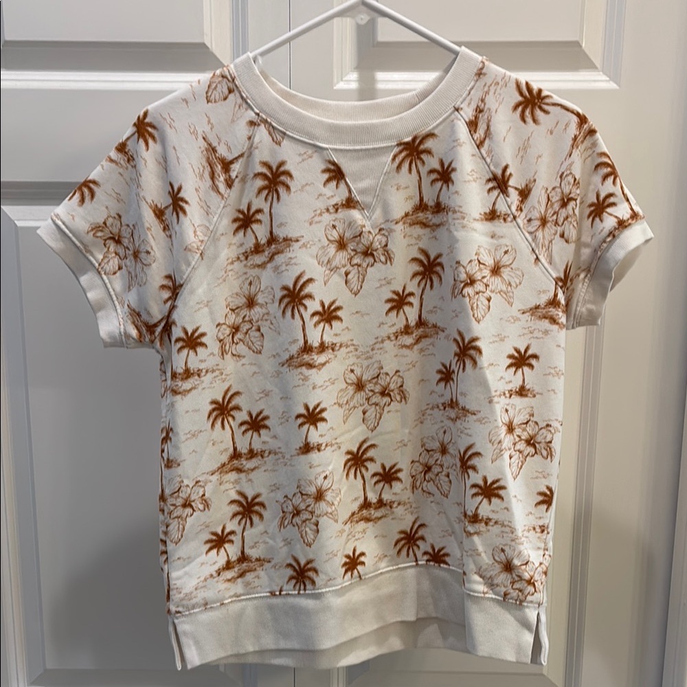 (5/$30 deal) 
Tropical Print sweatshirt Shirt top- off white and rust colored